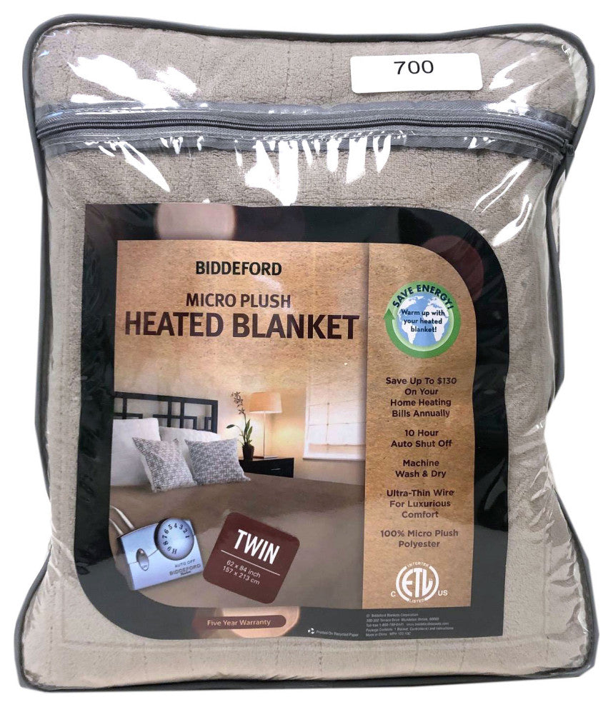 Biddeford MicroPlush Electric Heated Blanket Twin Sand