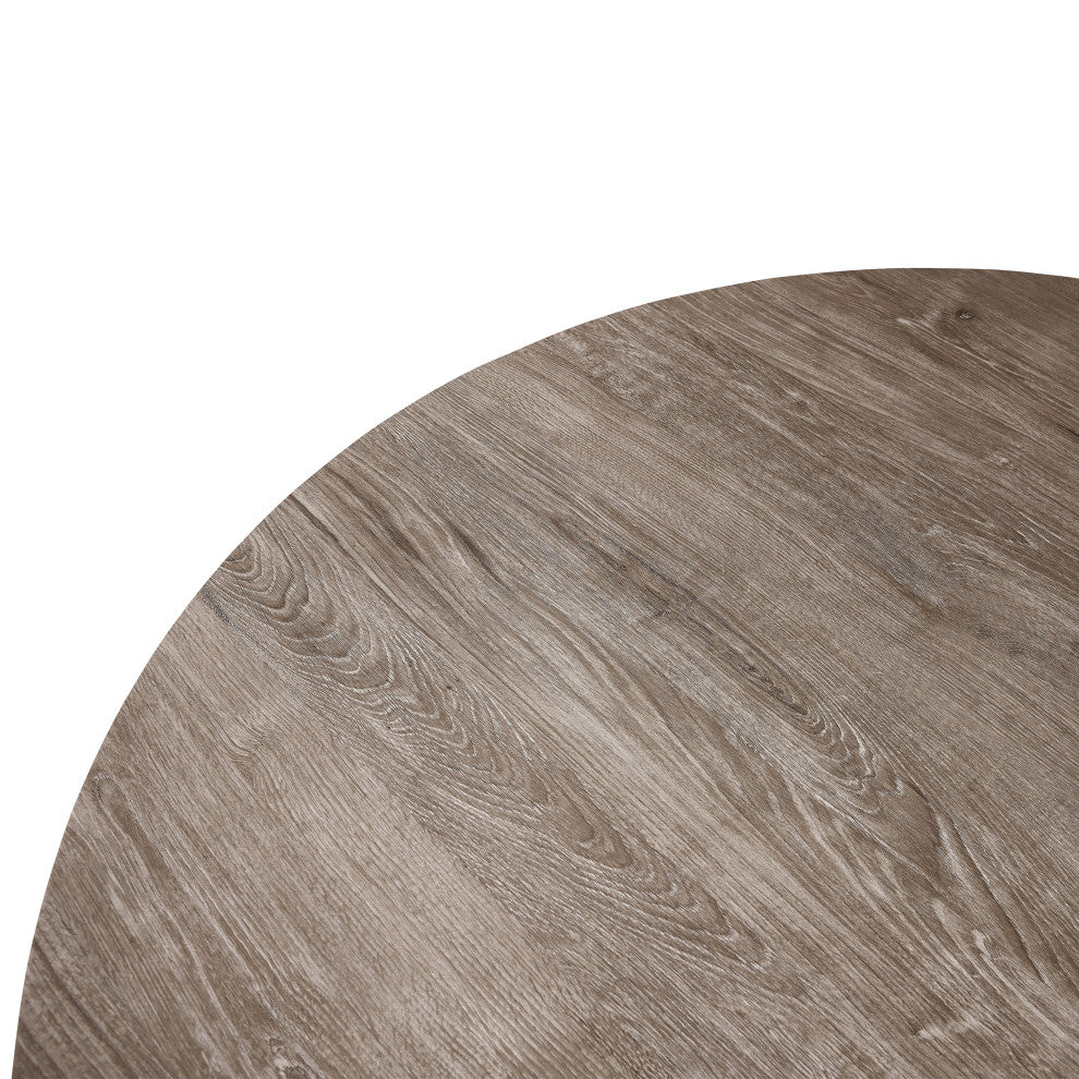 Ravenna Round Dining Table 47 in. MDF Tabletop in Black Metal Legs, Weathered Oak