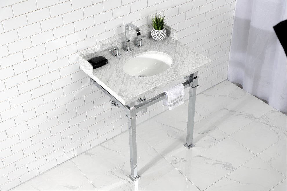 Kingston Brass LMS30MOQ1 30" Carrara Marble Console Sink, Legs