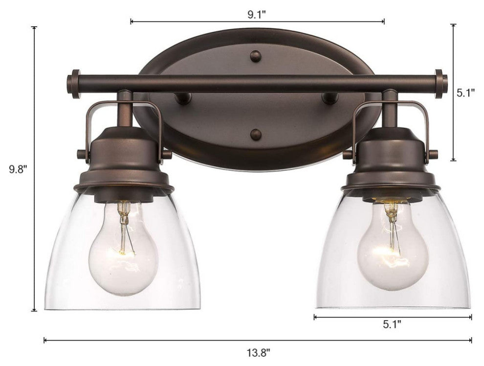 2-Light Antique Wall Lights Industrial Glass Wall Sconce With Oil Rubbed Finish