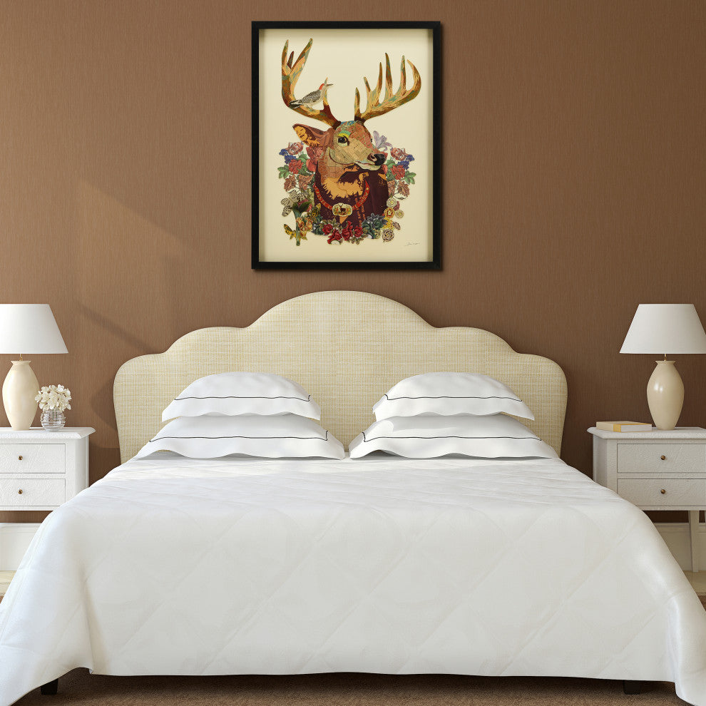 Mr. Deer Dimensional Handmade Collage Wall Art Framed Under Glass