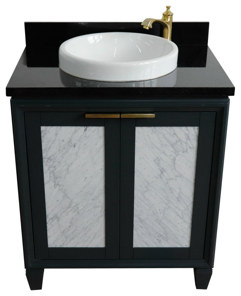 31" Single Sink Vanity, Dark Gray Finish With Black Galaxy Granite