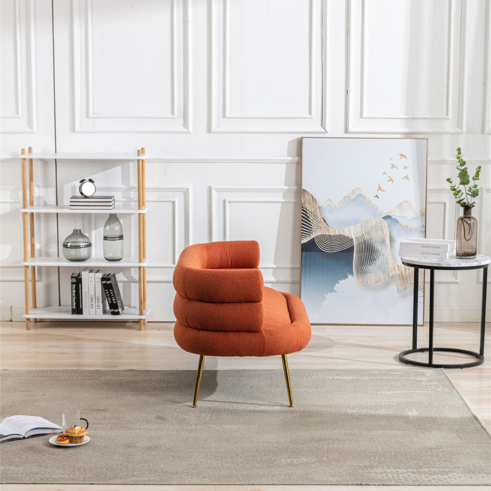 53" Round Arm Settee with Metal Legs, Orange, 53"