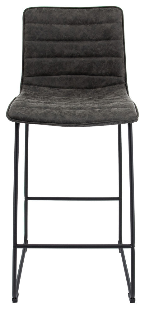 LeisureMod BS29GR Brooklyn 29.9" Leather Bar Stool With Grey Iron Base&Footrest