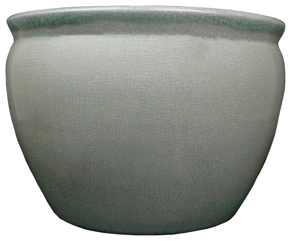 Chinese Porcelain Fish Bowl Planter, Celadon Crackle, 10"