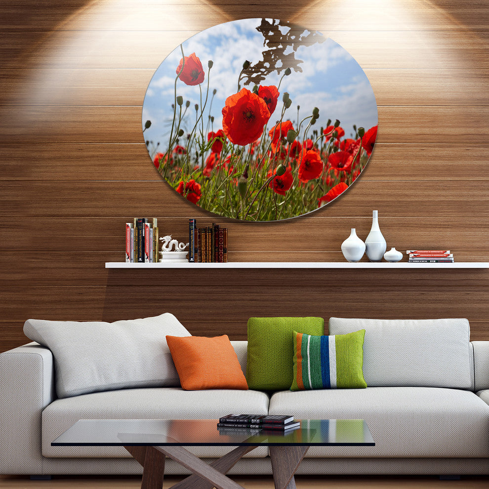 Bright Red Poppy Flowers Photo, Flower Disc Metal Wall Art, 36"
