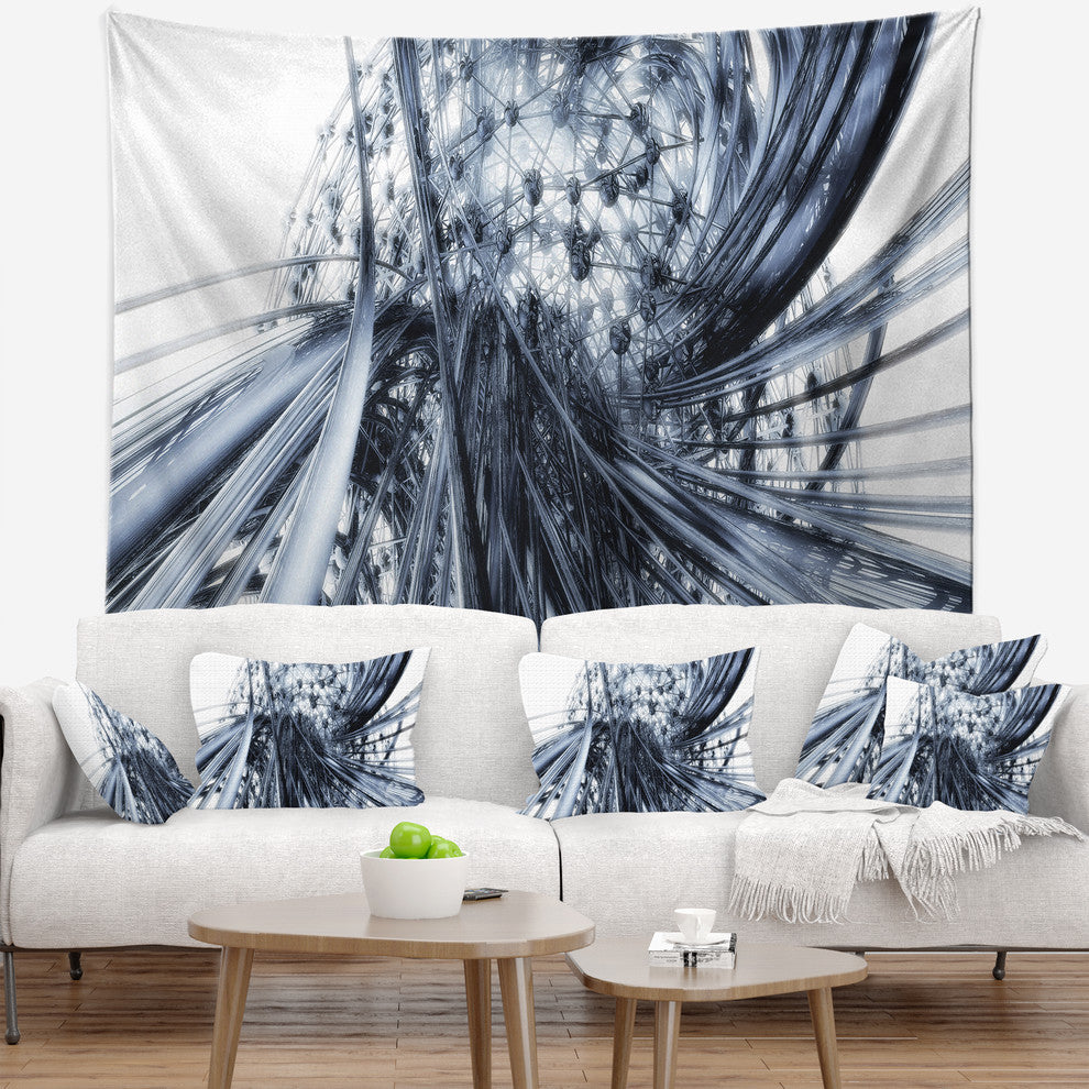 Fractal Black N White Connected Stripes Wall Tapestry, 92"x78"
