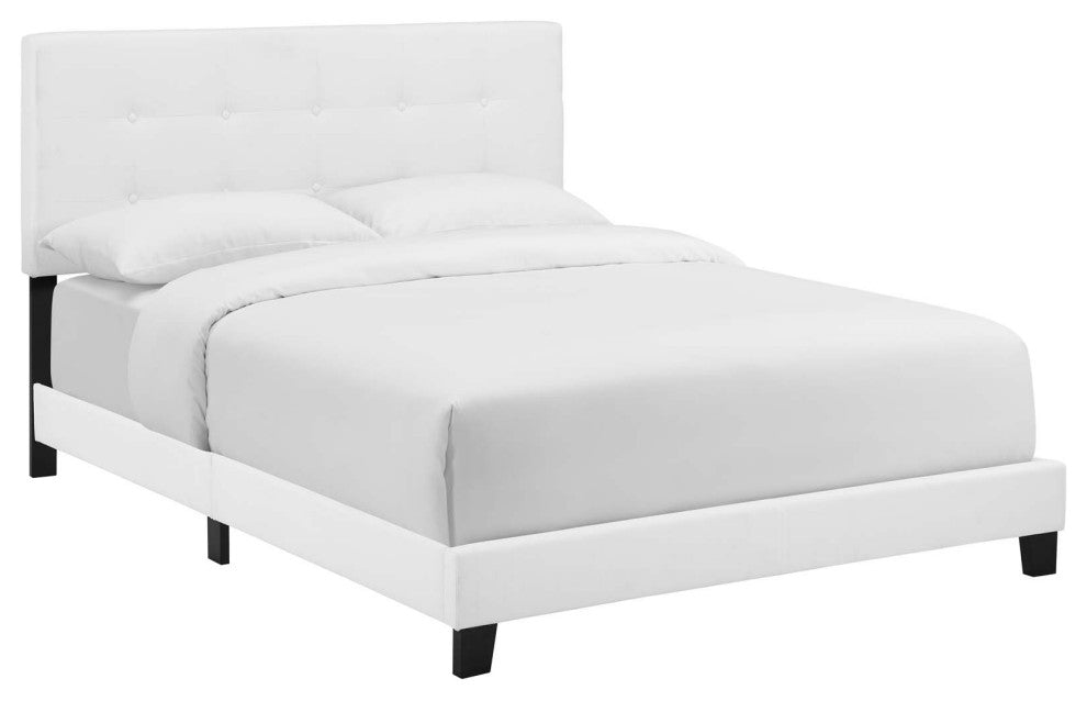 Amira Queen Upholstered Fabric Bed, White