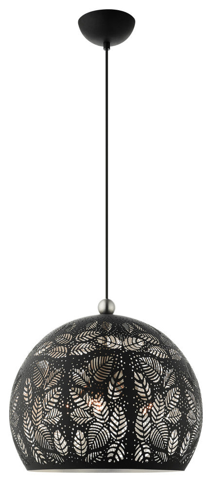 Livex Lighting Chantilly 3 Light Black, Brushed Nickel Accents Medium Pendant