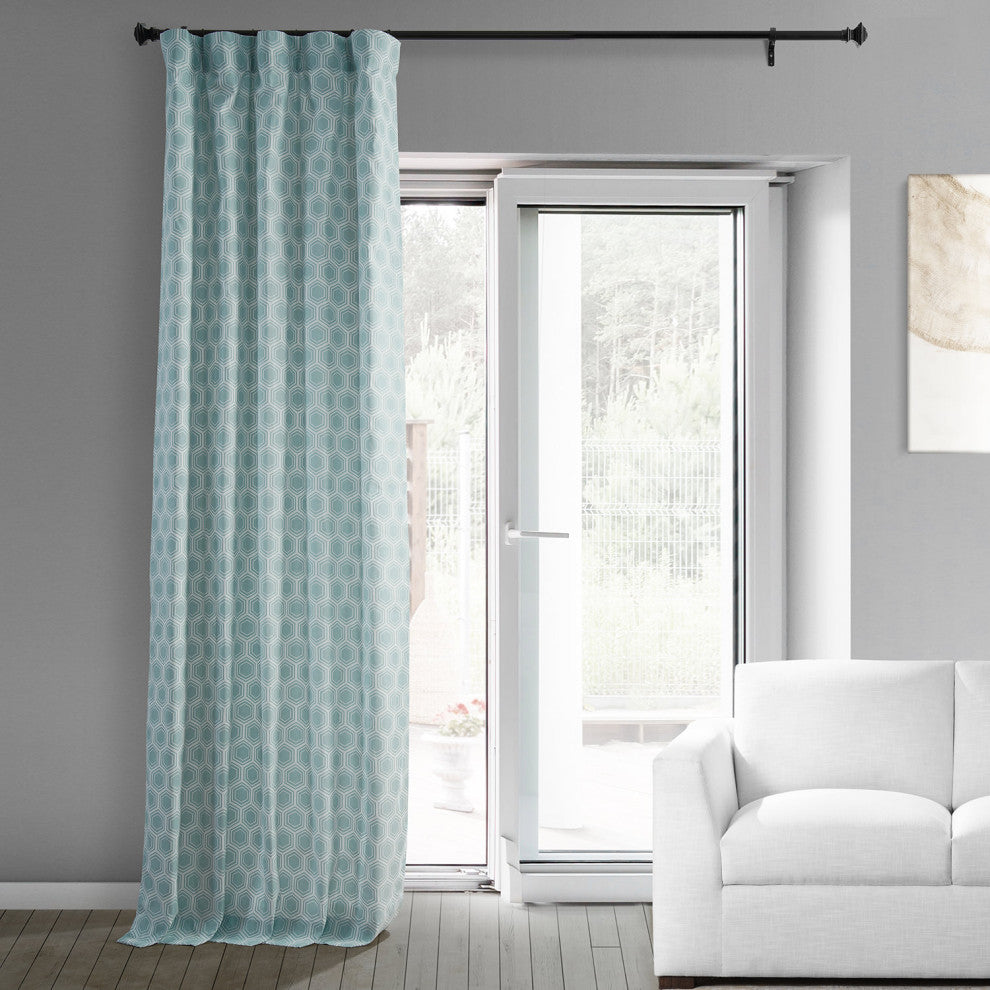 Honeycomb Ripple Printed Cotton Curtain Single Panel, Honeycomb Ripple Aqua, 50wx84l