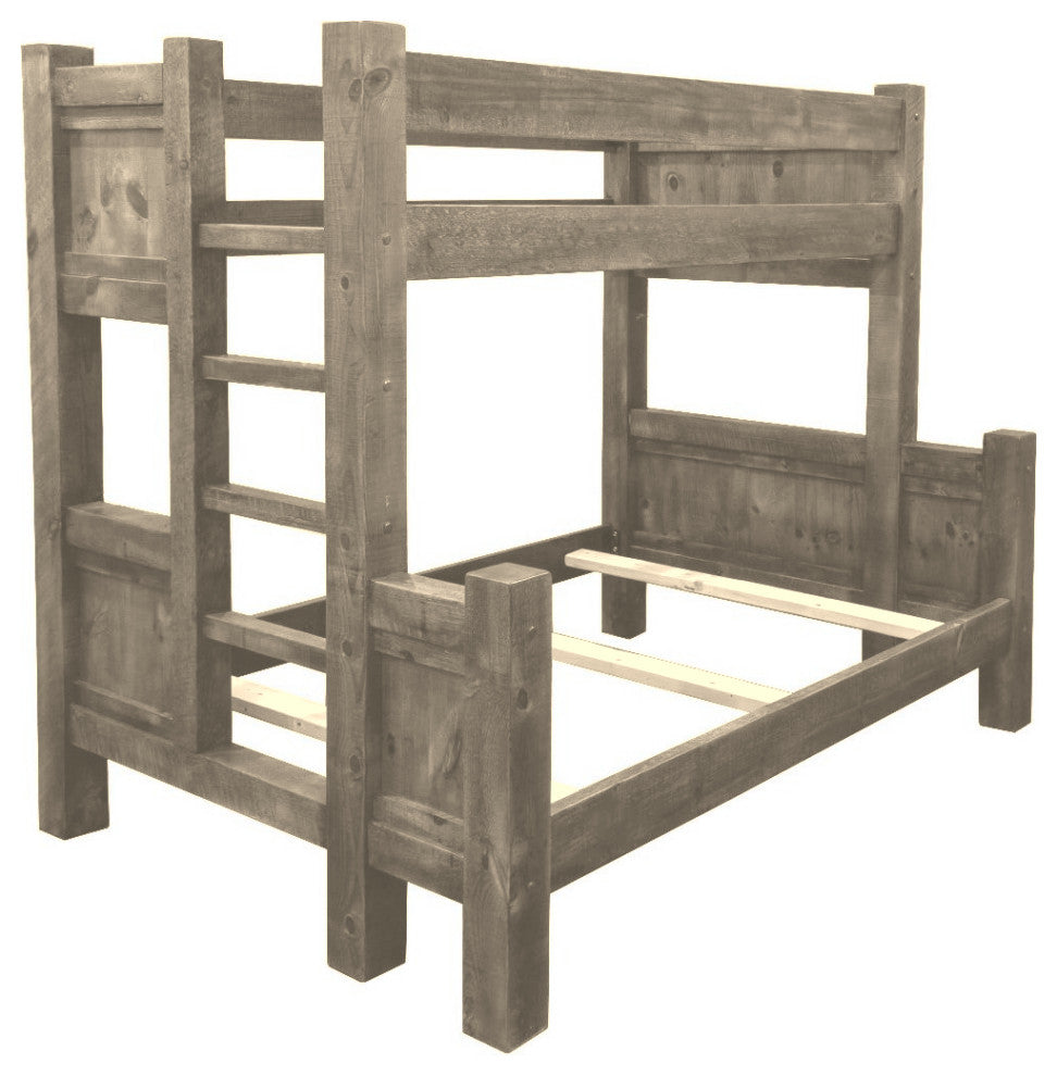 Barnwood Style Timber Peg Bunk Bed, Frost, Full Over Queen
