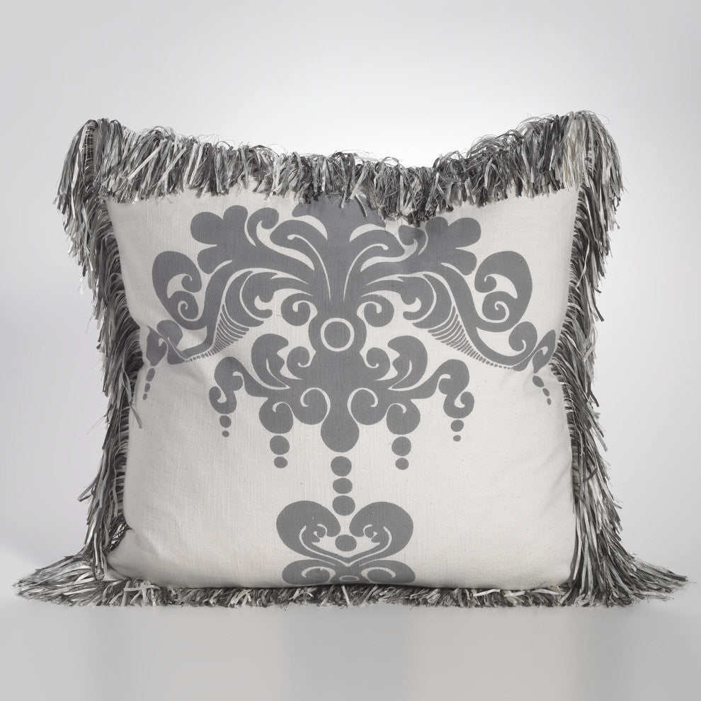 Enchantique Decorative Pillow, Dark Gray, Fringe
