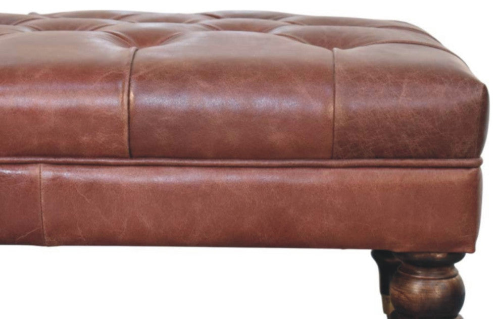 Ottoman Upholstered Buffalo Brown Leather With Castor Legs Artisan Furniture