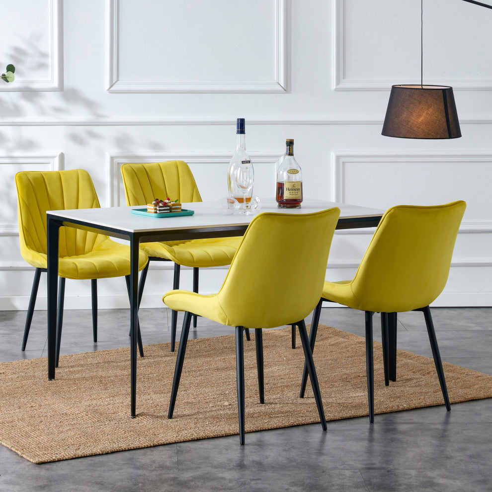 20 in.W Indoor Velvet 4 Dining Chairs with Cushions and Coated Legs, Yellow