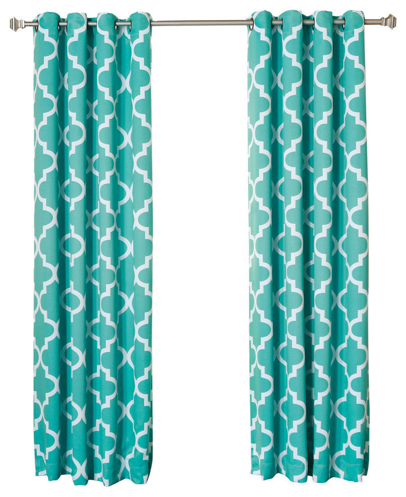 Moroccan Tile Printed Grommet Curtains, Pair, Blue, 96"