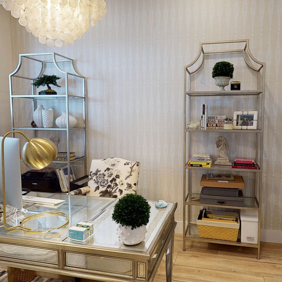 Minimalist Silver Arch Metal Etagere, Standing Book Shelf Modern Glass Shelves