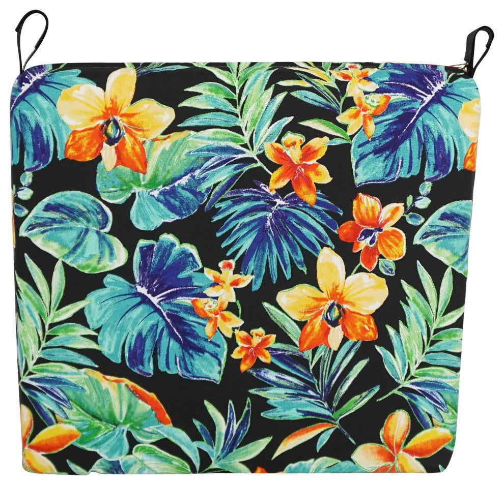 20"X19" Patterned Outdoor Polyester Chair Cushions, Set of 2, Beachcrest Caviar