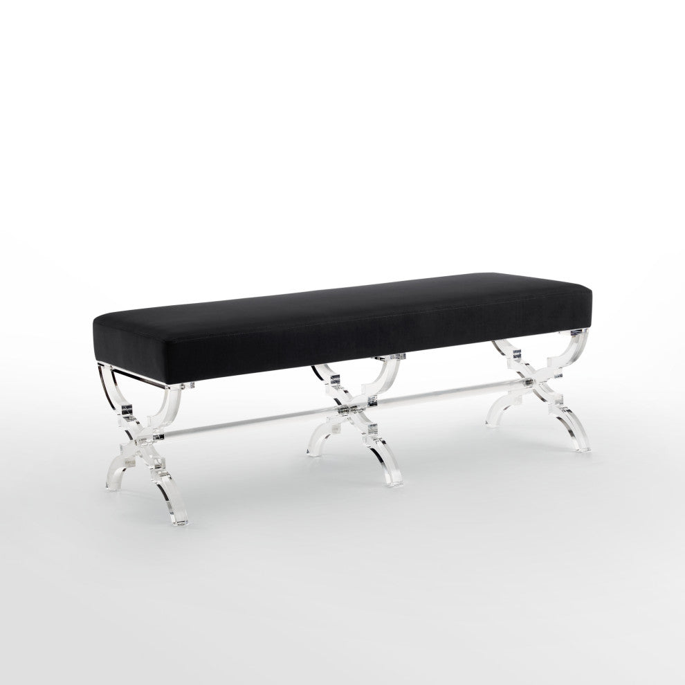 Enzo Velvet Acrylic X-Leg Bench, Black