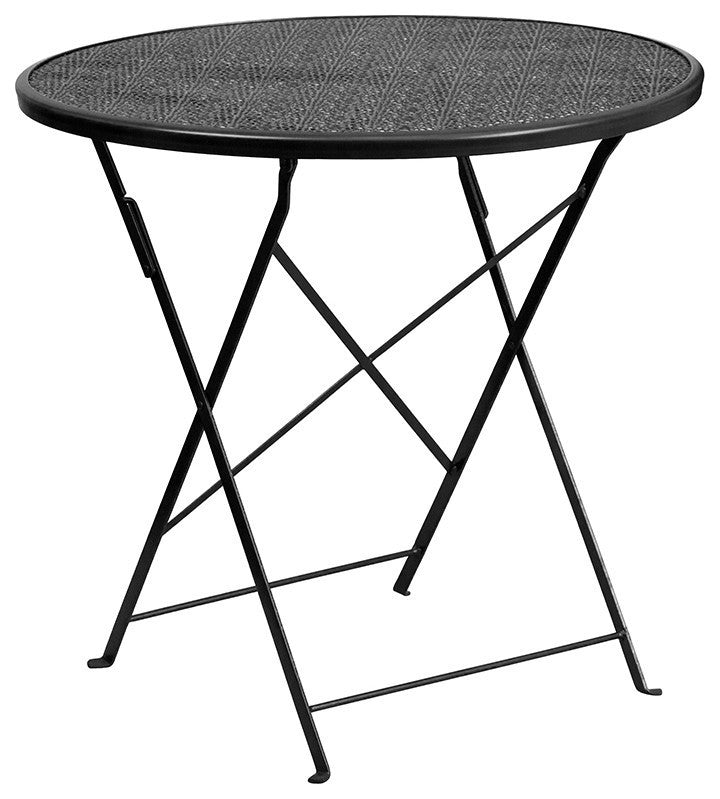30'' Round Black Indoor-Outdoor Steel Patio Table Set With 4 Square Back Chairs