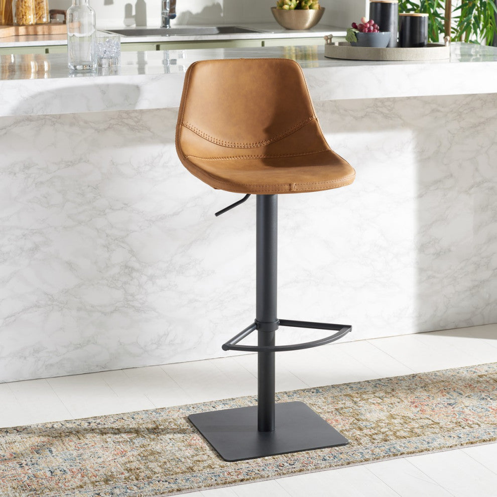 Safavieh Kynlee Gas Lift Bar Stool, Cognac/Black