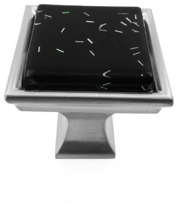 Black Iridescent Comet Crystal Glass Brushed Nickel Madison Classic Knob