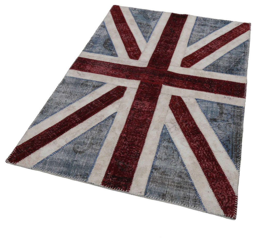 Rug N Carpet - Handwoven Anatolian 4' 0'' x 6' 0'' Flag Patchwork Rug