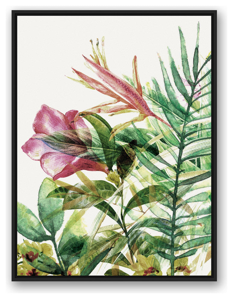Tropical Plants 30x40 Black Floating Framed Canvas