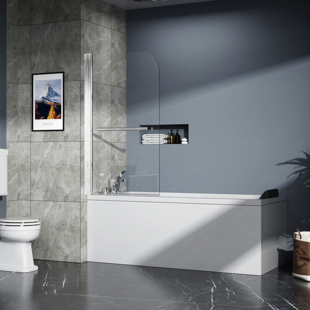 31 in. W x 55 in. H Frameless Fixed Glass Tub Panel