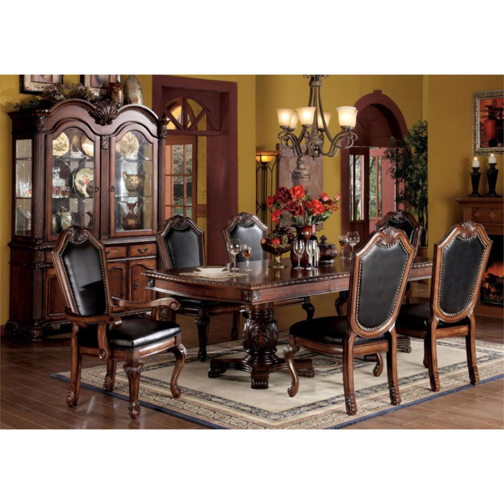 Set of 2 Black PU Upholstered Dining Armchair, Cherry Finish