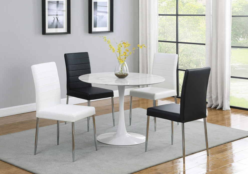 Set of 4 Dining Chairs, White and Chrome Finish