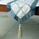 Decorative Table Runner Blue Satin 14"x60", Lattice & Tassels, Adonia