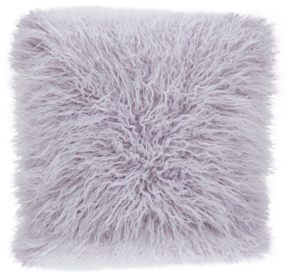 Poly Filled Mongolian Faux Fur Throw Pillow, 22"x22", Lavender