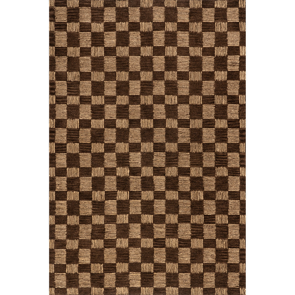 Arvin Olano x RugsUSA Quince Checkered Wool Rug, Brown 3' x 5'