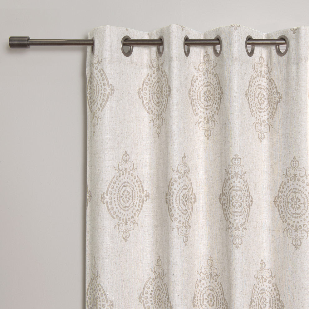 Royal Medallion Linen Blend Blackout Curtain, Beige, 52"x84"