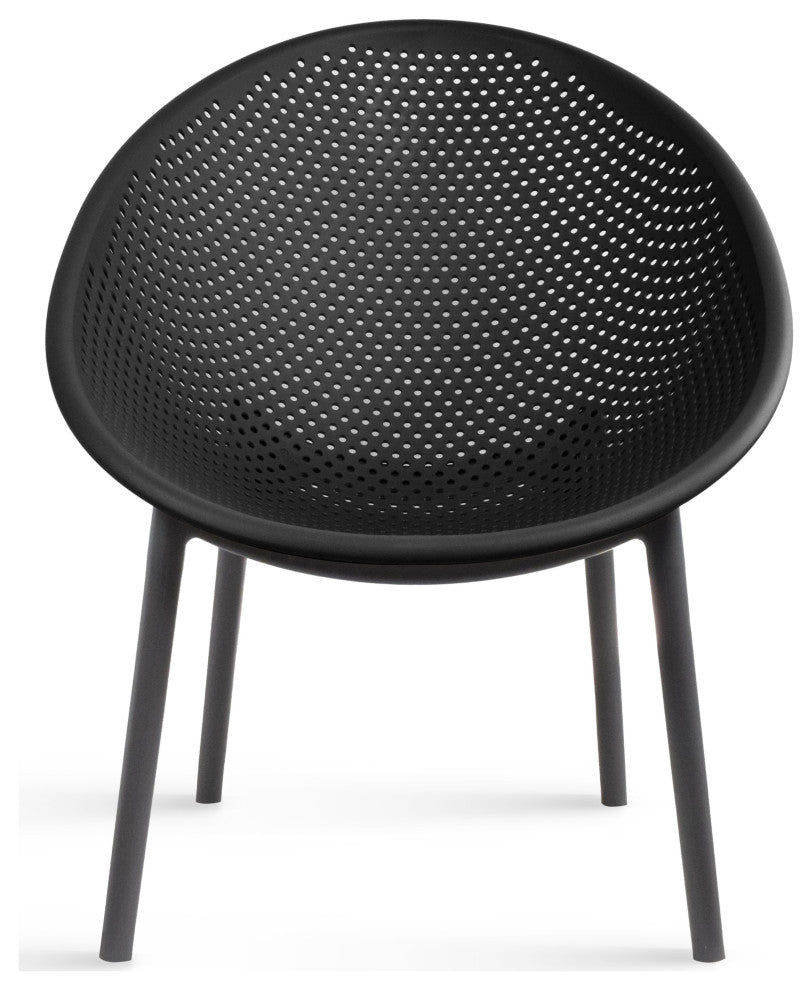 Set of 2 Modern Plastic Lounge Chair Egg Shaped Seat for Indoor/Outdoor, Black