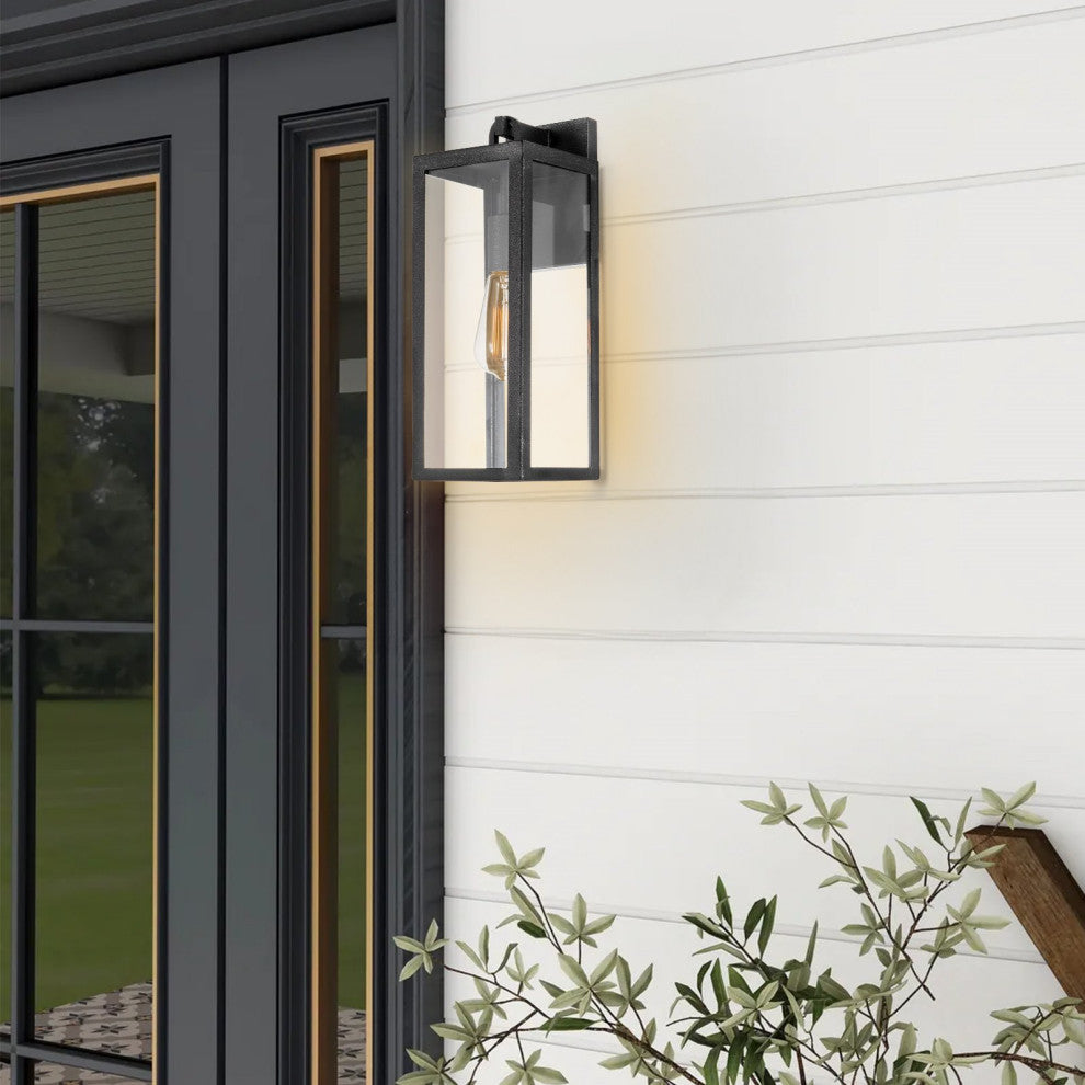 Kira Home Townsend 16" Farmhouse Weather Resistant Outdoor Wall Sconce, Glass