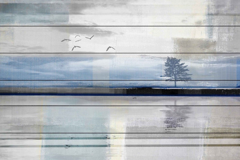 "Shimmering Reflection" Painting Print on White Wood, 18"x12"