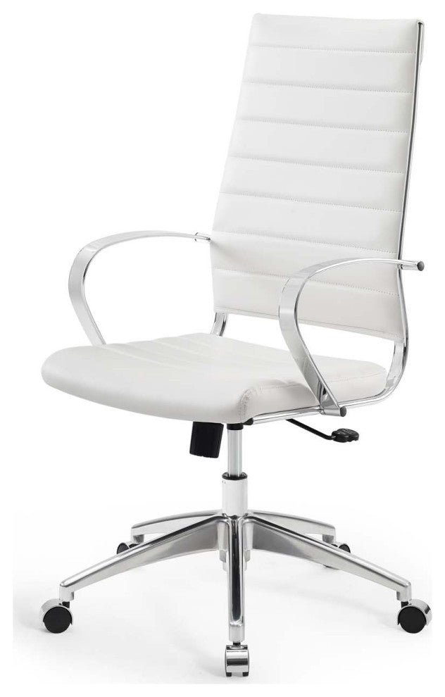 Computer Work Desk High Back Chair, Faux Leather, White, Home Business Office