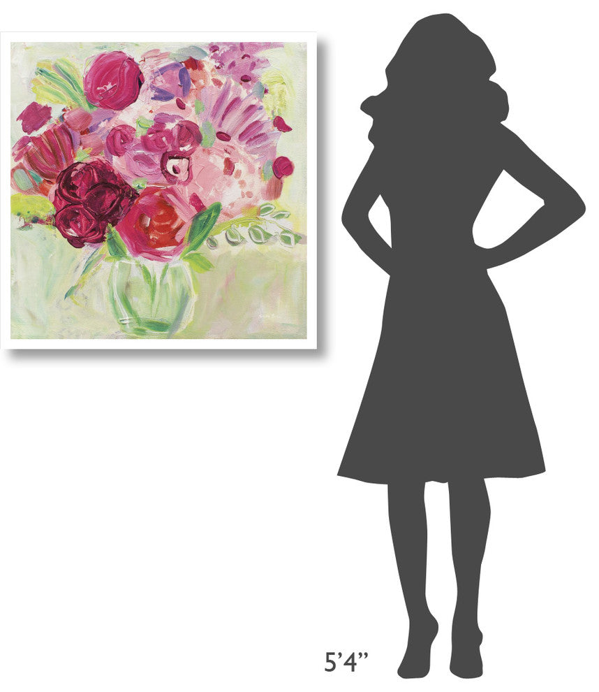 "Pink and Red Florals" Digital Paper Print by Farida Zaman, 32"x32"
