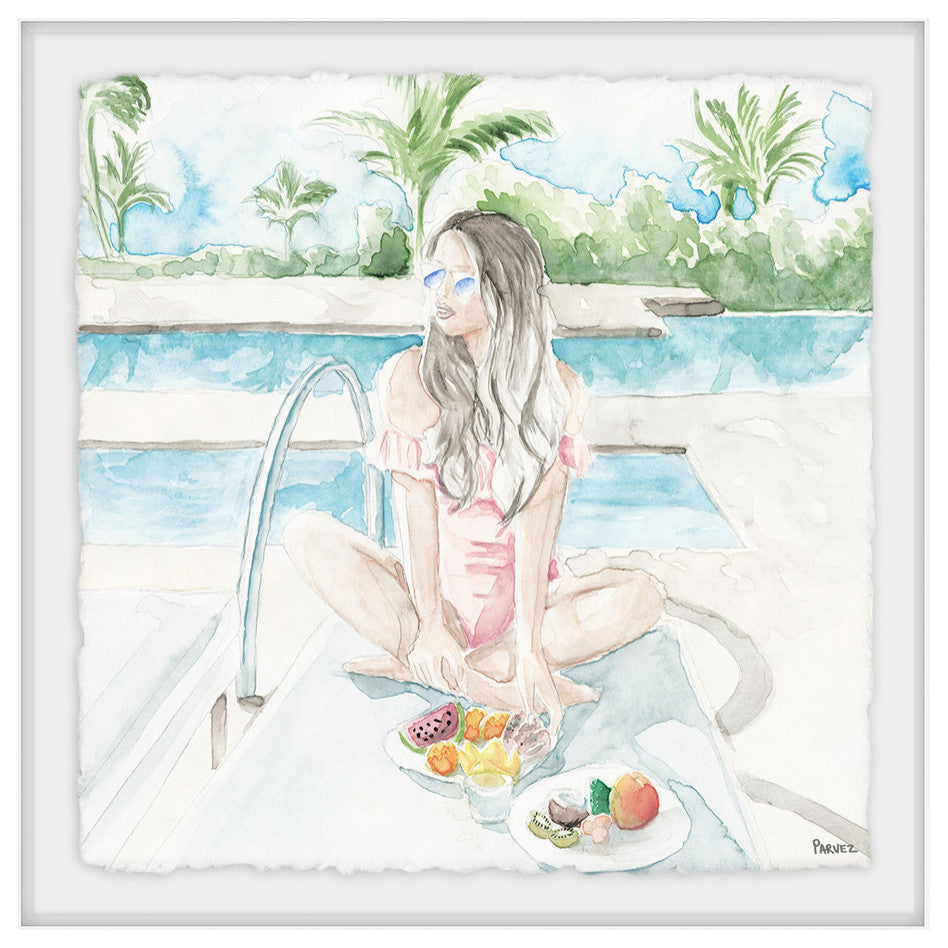 "Snacks by the Pool" Framed Painting Print, 24"x24"
