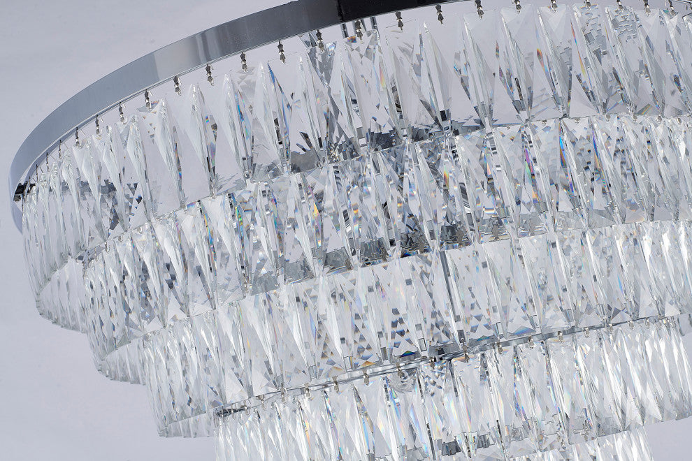 36" Chrome Metal Chandelier With Clear Crystals