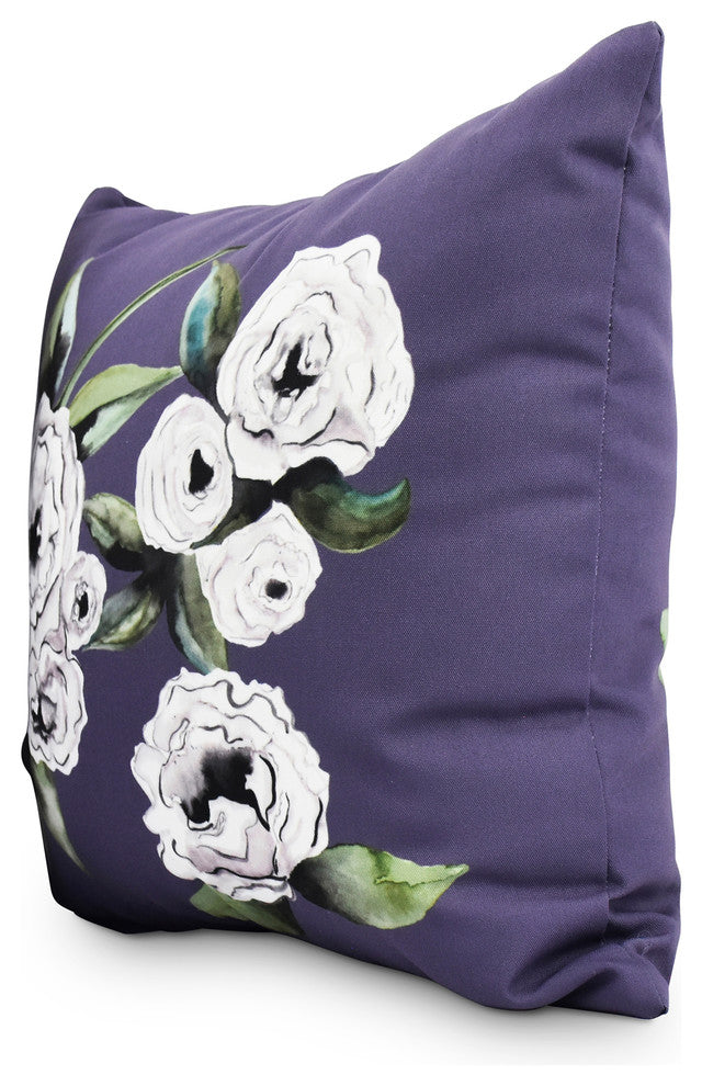 Radiant Rose Purple Floral Print Decorative Outdoor Throw Pillow, 18"