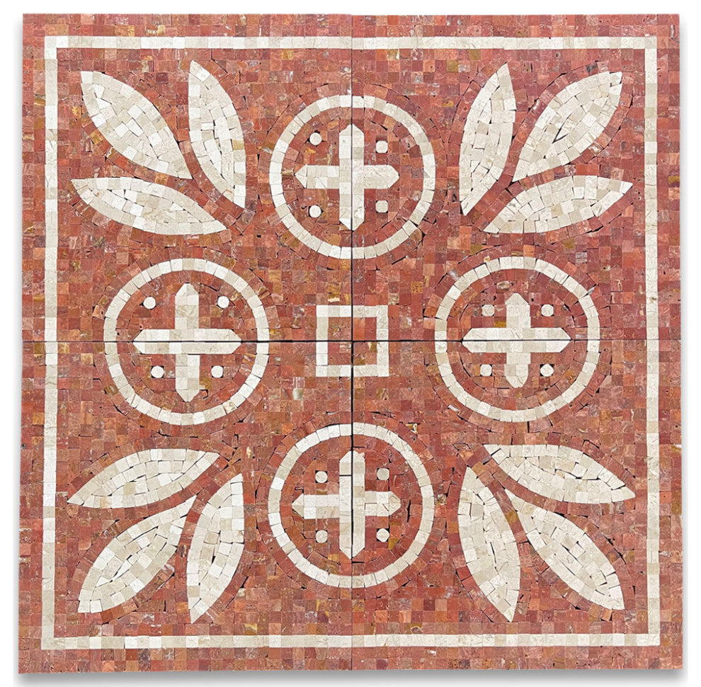 Coral Carnelian 11x11 Marble Mosaic Border Corner Tile Polished, 1 piece