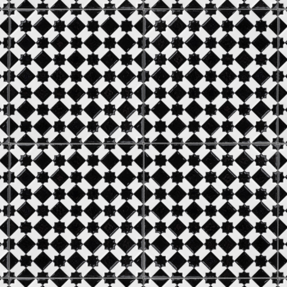Sevillano Giralda Checkerboard Glossy Black and White Ceramic Wall Tile