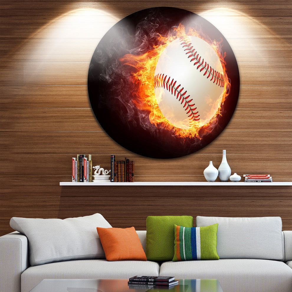 Baseball Ball, Sports Digital Art Disc Metal Artwork, 11"