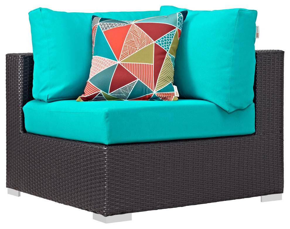 Convene 5 Piece Outdoor Patio Sectional Set-Espresso Turquoise