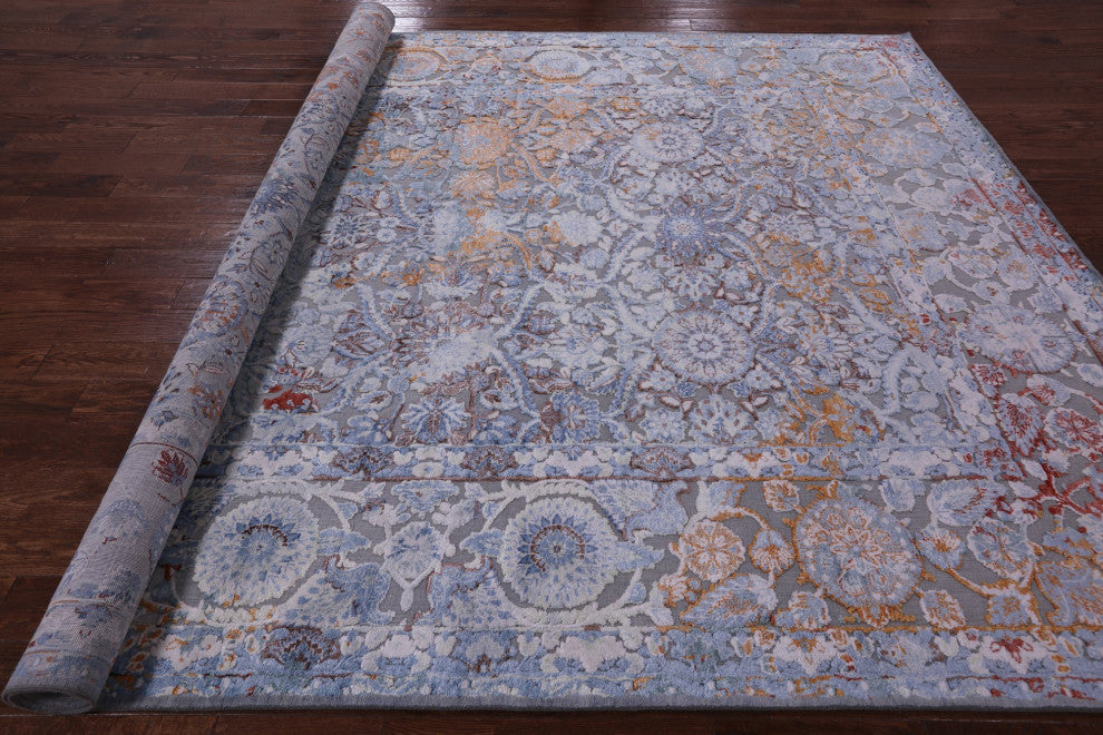 9' 0" X 12' 0" Wool and Silk Hi-Low Persian Hand Knotted Rug Q7196