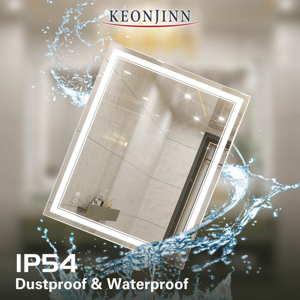 LED Bathroom Mirror, Anti-Fog Memory Dimmable IP54 Waterproof, 48"x32"