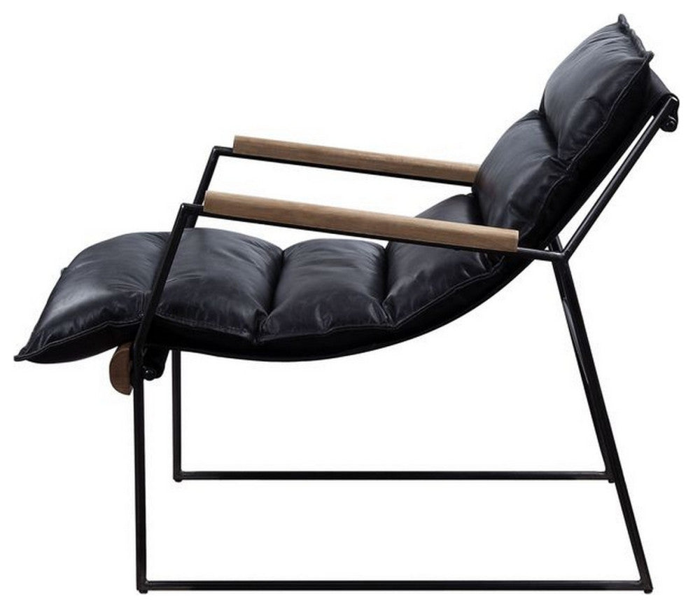 Benzara BM250695 Accent Chair With Leatherette Seat and Metal Frame, Black