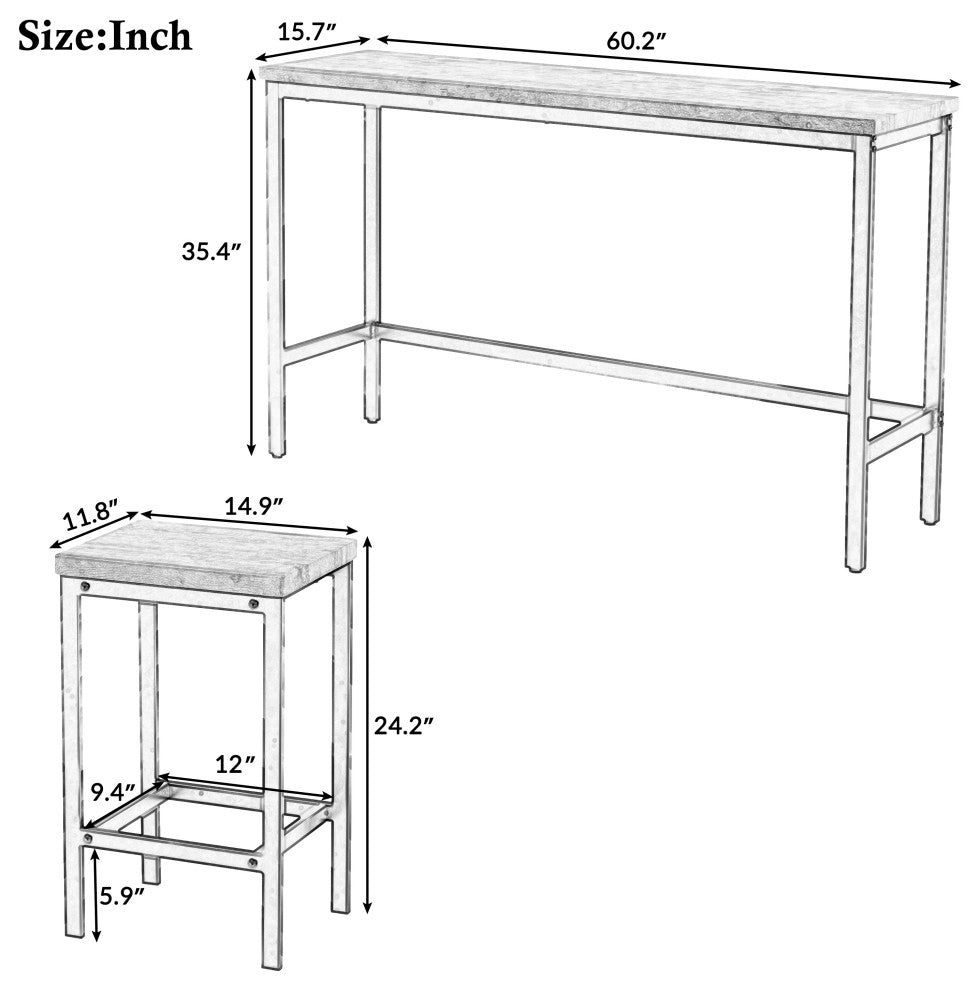 Height Extra Long Dining Table Set With 3 Stools